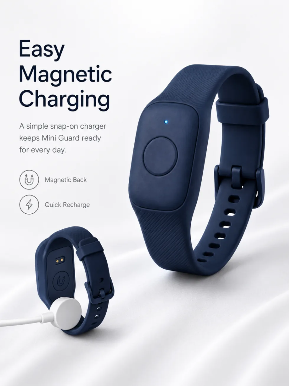 Mini Guard wristband back with magnetic charging puck