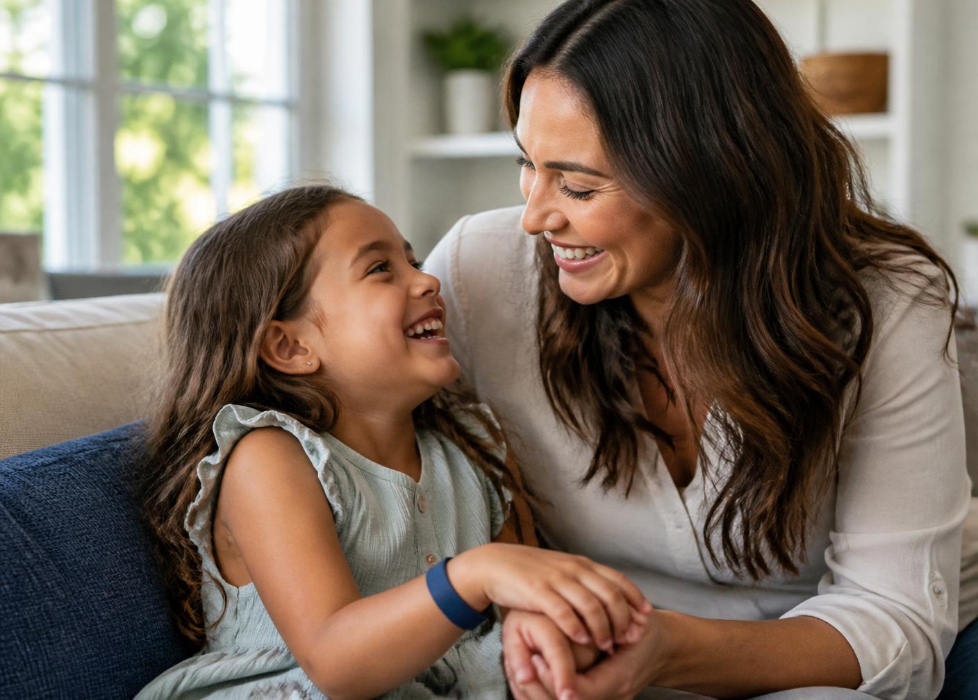 Parent and child at home — Mini Guard privacy-first family setting